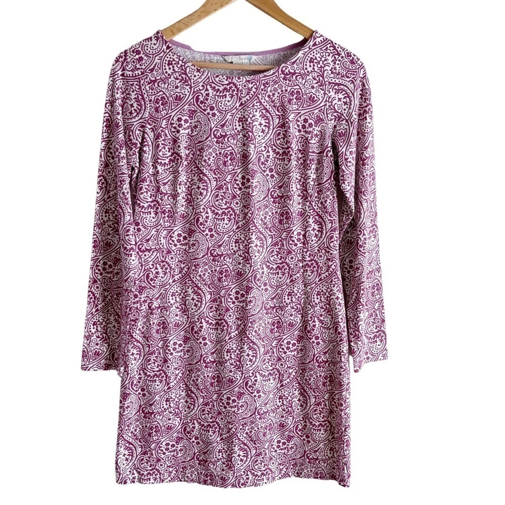Boden Purple Paisley Floral Print Long Sleeve Shift Dress Cotton Blend, Size 4